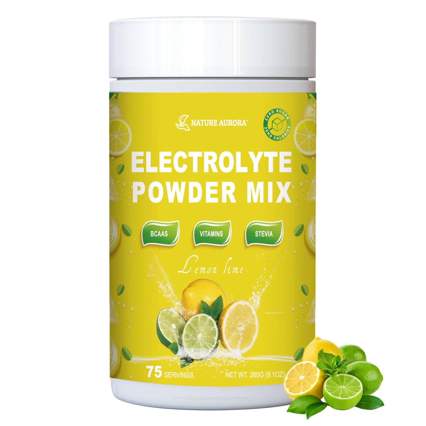 Sugar Free Electrolytes Powder (Lemon Lime) -Enhanced with BCAAs, Vitamins-Fruit Liquid Daily IV Electrolyte Drink Mix for Rapid Hydration & Recovery- No Sugar & Keto, Non-GMO, 75 Servings