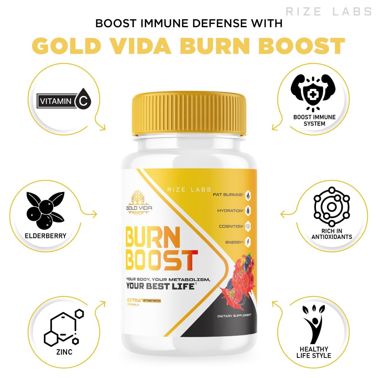 Gold Vida Burn Boost Weight loss Supplement, Gold Vida Burn Boost Capsules for Total Body Wellness and a Healthy Lifestyle, Gold Vida Burn Boost Pills for Leaner Physique, Reviews (60 Capsules)