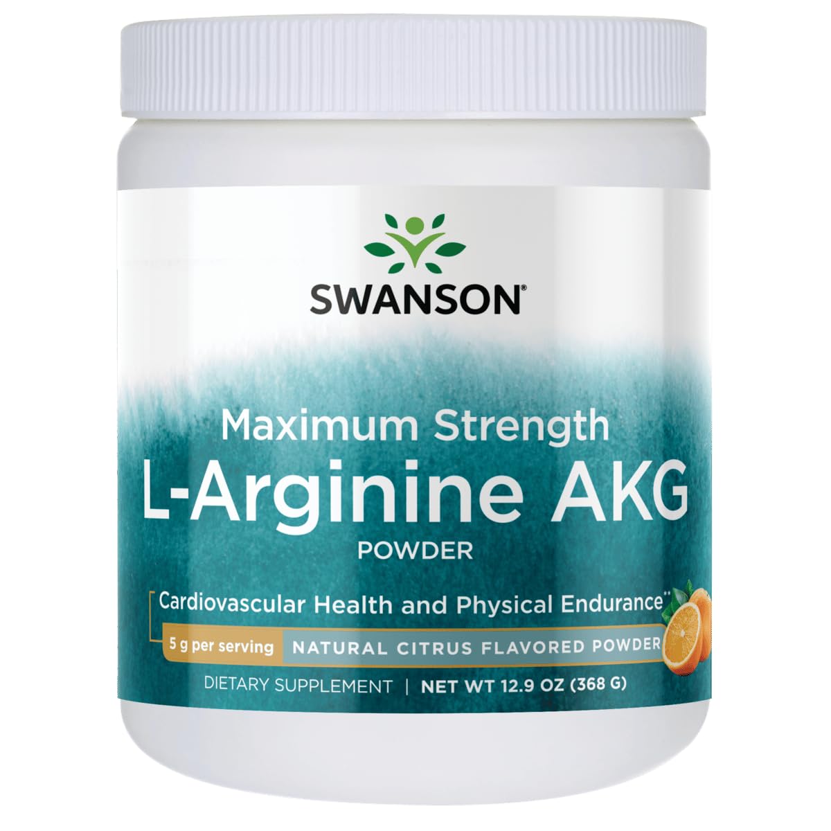 Swanson Maximum Strength L-Arginine AKG Powder - Natural Citrus Flavored - Dietary Supplement - Cardiovascular Health and Physical Endurance 12.9 OZ