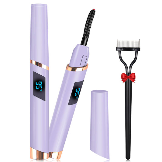 Heated Eyelash Curlers, Electric Eyelash Curlers, Rechargeable Lash Curler with Eyelash Comb for Makeup Natural Curling Eye Lashes and 24 Hours Long Lasting - Purple 2024 Updated Model B