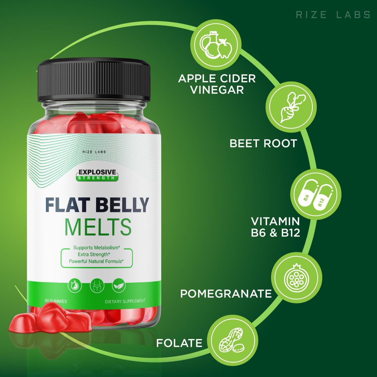 rize labs - Flat Belly Melts Keto ACV Gummies for Advanced Weight Loss with Apple Cider Vinegar, Supplement Helps in Reducing Belly Fat (120 Gummies)