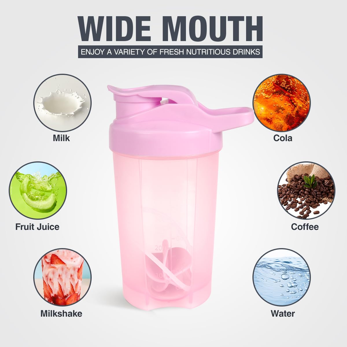 D.Y.A 16oz Shaker Bottle，Leak Proof Sports Shaker Cups for Protein Shakes，Shaker Bottle for Pre Workout and Travel To Go，BPA Free & Easy Clean Protein Shaker Bottle,Pink