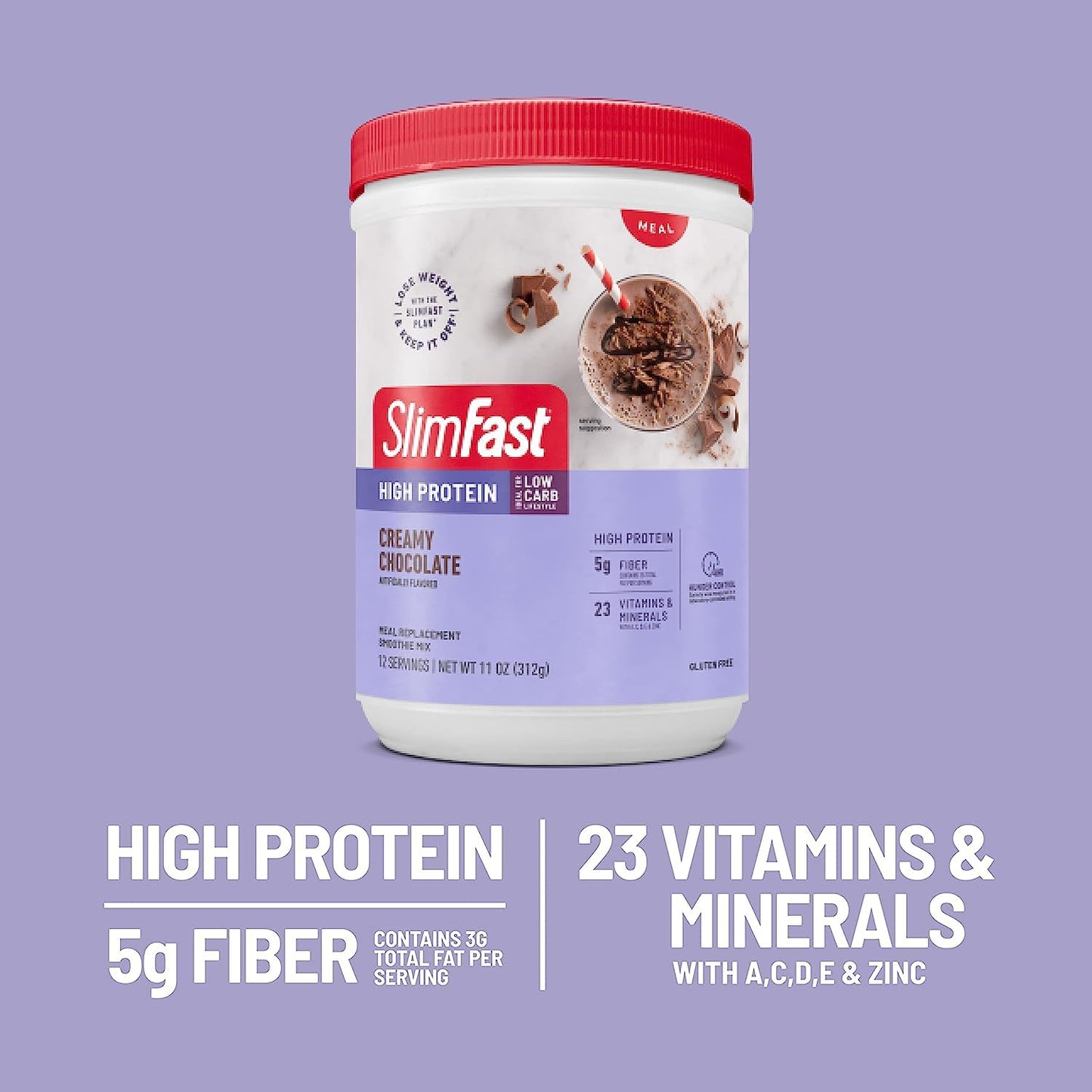 SlimFast Advanced Nutrition Creamy Chocolate Smoothie Mix - Weight Loss Meal Replacement - 20g protein - 11.4 Oz. Canister - 12 servings - Pantry Friendly