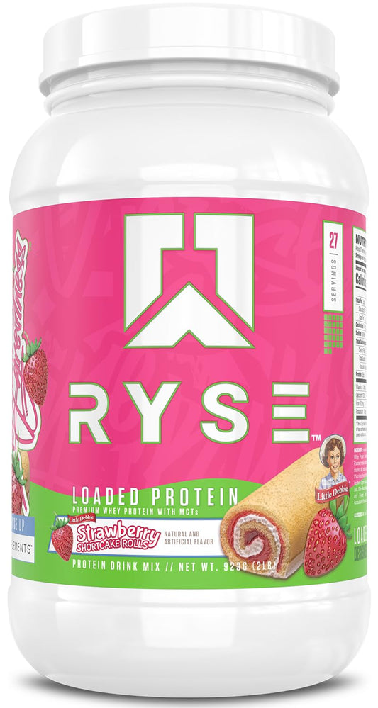 Ryse Loaded Protein Powder | 25g Whey Protein Isolate & Concentrate | with Prebiotic Fiber & MCTs | Low Carbs & Low Sugar | 27 Servings (Strawberry Shortcake Rolls)