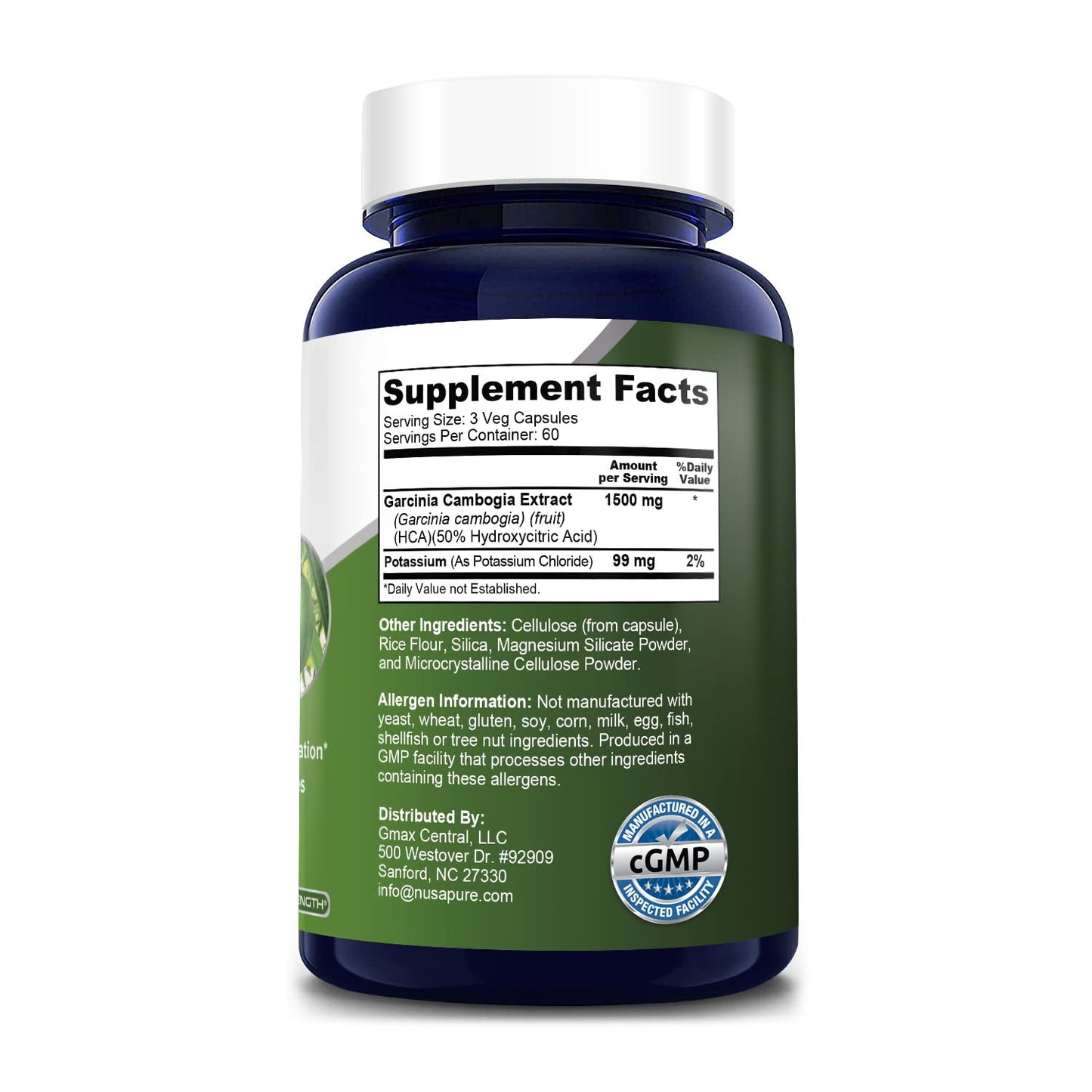 NusaPure Garcinia Cambogia 180 Veggie Caps 1500mg (Vegetarian, Non-GMO, Gluten Free)