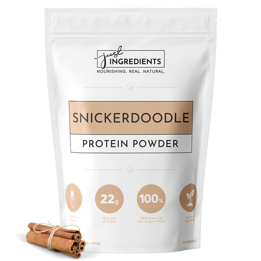Just Ingredients Protein Powder | Snickerdoodle Protein Powder Made With 100% Grass Fed, Non Denatured Whey | Four Different Protein Sources | Organic Whole Food Ingredients | 15 Serving | 22g protein