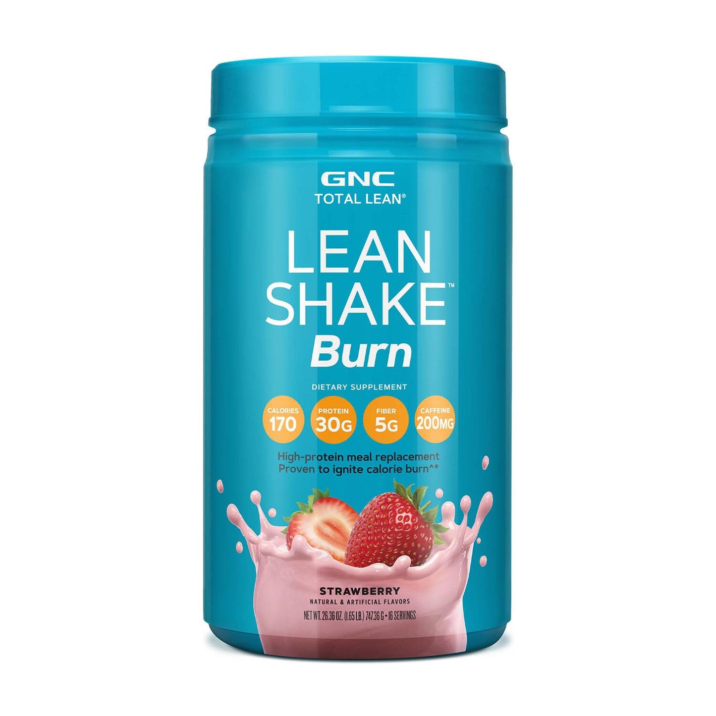 GNC Total Lean | Lean Shake Burn, Protein Powder | Hunger Satisfying, Proven to Burn 3x More Calories | Strawberry | 16 Servings