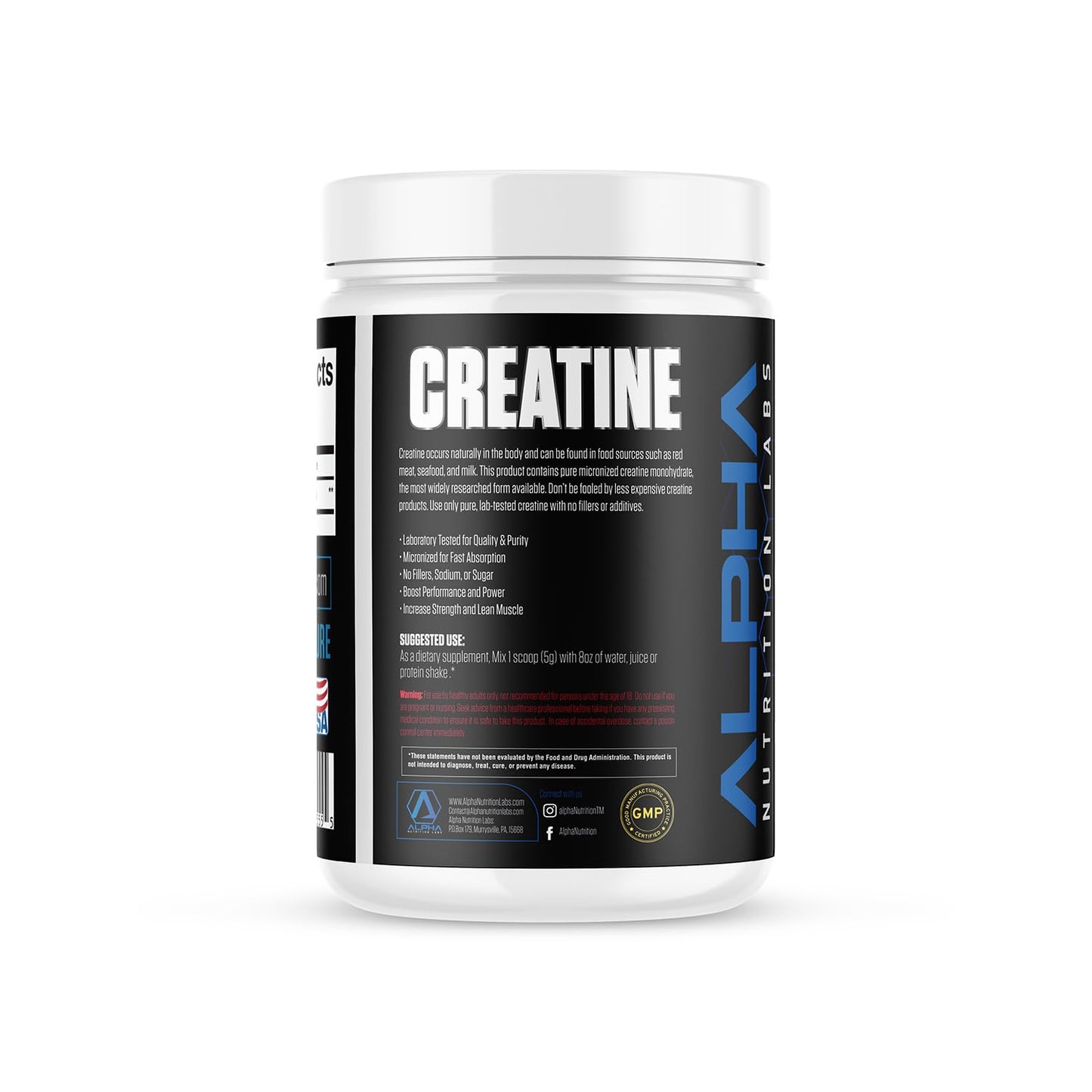 Alpha Nutrition Labs Micronized Creatine, Powder, Unflavored 500g
