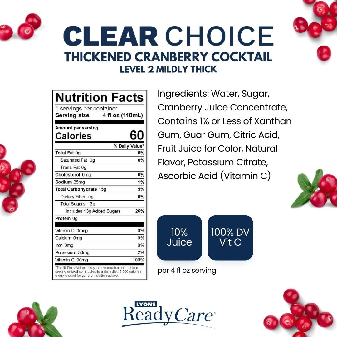 Lyons ReadyCare Thickened Cranberry Cocktail for Dysphagia  Swallowing Difficulty  Nectar Consistency Level 2 Mildly Thick  4 fl oz 48 Pack