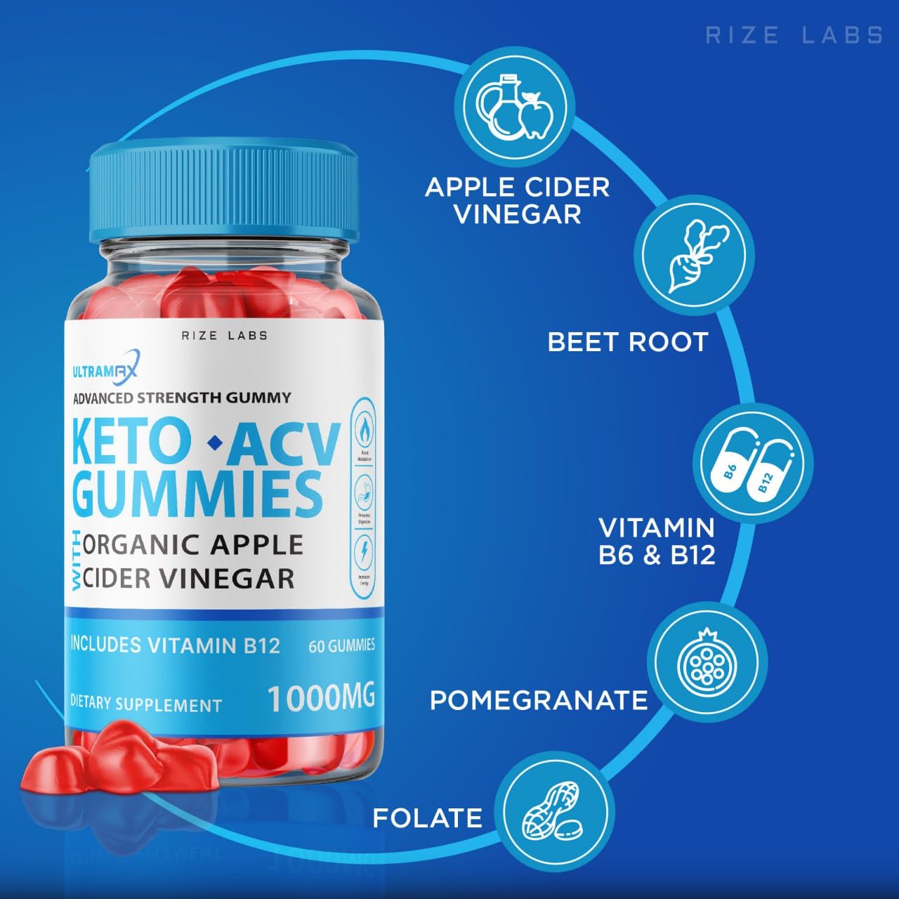 rize labs - Ultra Max Keto ACV Gummies for Advanced Weight Loss with Apple Cider Vinegar, Supplement Helps in Reducing Belly Fat, for Extra Strength (60 Gummies)