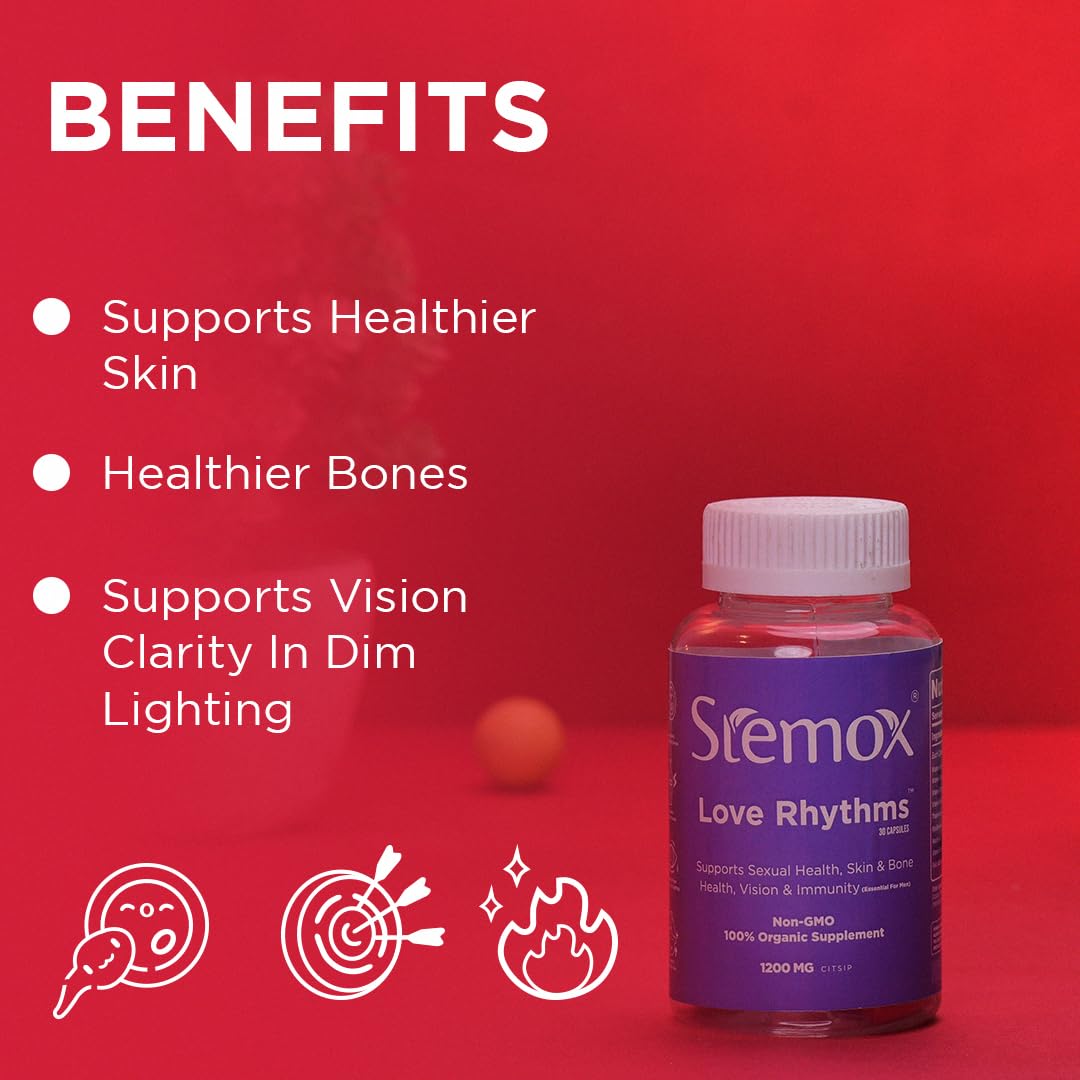 Stemox Love Rhythms 1200MG | L-Arginine | Tribulus Terrestris | L-Arginine Supplements for Men | 60 Capsules | Non-GMO | 100% Organic | Tribulus for Men | L-Arginine 1200MG Capsules
