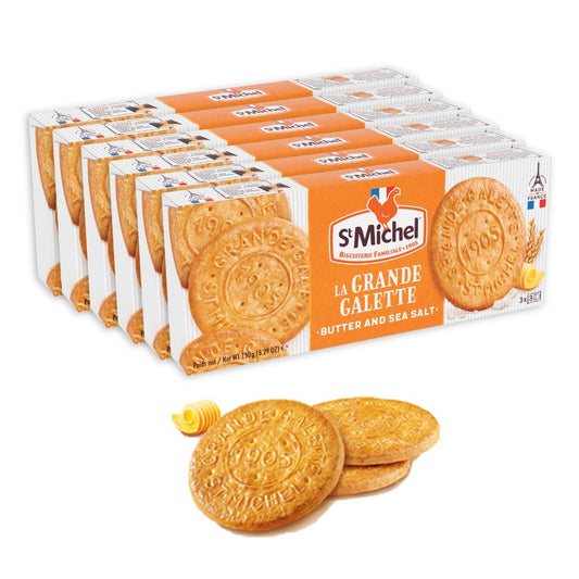 St Michel Grandes Galettes Butter Cookies Biscuits with Sea Salt 529oz Pack of 6 Made in France NonGMO Pure Butter Cookies