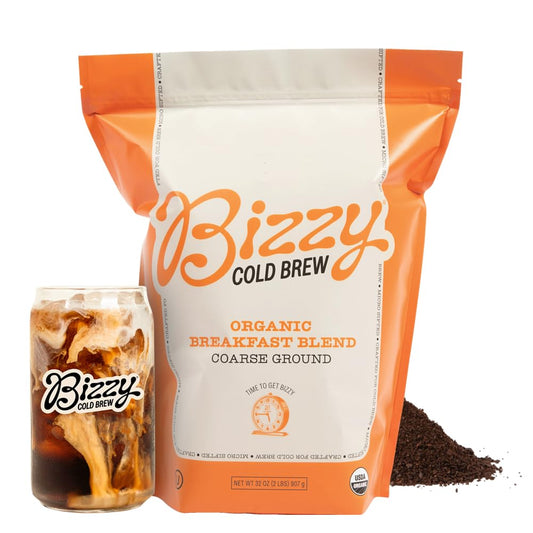 Bizzy Organic Cold Brew Coffee  Breakfast Blend  Coarse Ground Coffee  MediumLight Roast  Micro Sifted  Specialty Grade  100 Arabica  2 LB