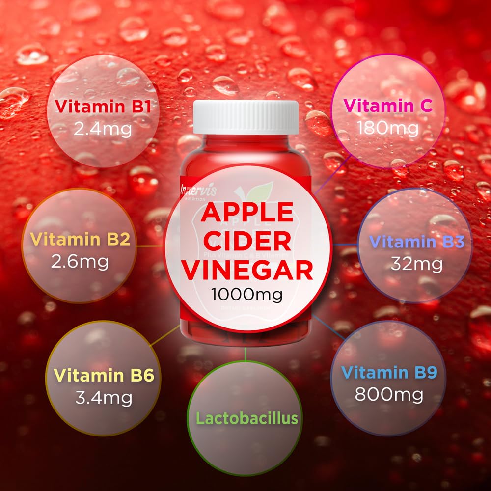 INNERVISNUTRITION Apple Cider Vinegar 90 Chewable Tablets with Multi Vitamin Healthy Heart Immune Support Energy Production Supplement