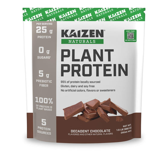 Kaizen Naturals Plant Protein | Chocolate | 25g Protein |Clean | See The Test Results | 5 Proteins | No Artificial Ingredients | Dairy Free | Soy Free | Gluten Free | Non GMO | Vegan | 1.5lb