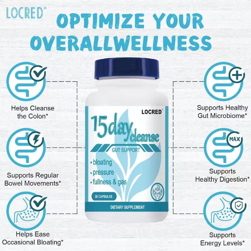 LOCRED 15 Day Cleanse Capsule,Colon Cleanse Detox and Gut Health for Women & Men,with with Senna, Cascara Sagrada & Psyllium Husk,30 Capsules