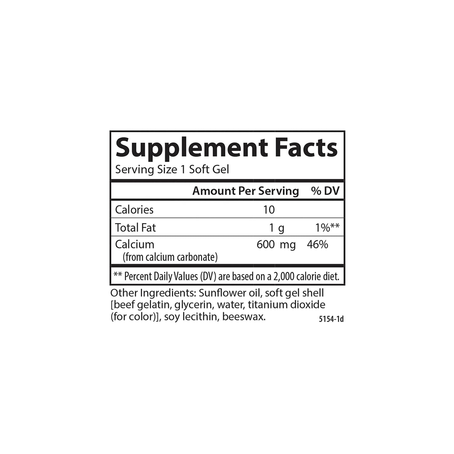 Carlson - Cal-600, 600 mg Calcium, Bone Support, Healthy Teeth & Optimal Wellness, 100+30 Softgels