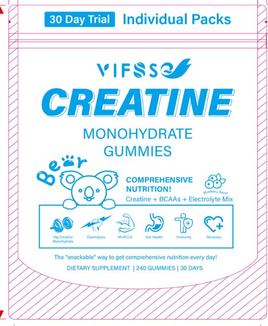 VIFSSG Creatine Monohydrate Gummies, Creatine Chewable 240 Gummies for Women and Men with 10 Creatine, Mix BCAAs and Electrolytes per Serving, Blueberry Sugar Free Gummies for Muscle Strength
