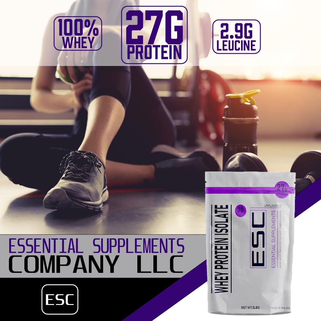 Essential Supplements Company Pure Unflavored Whey Protein Isolate - 27g Protein per Serving - Versatile All-Purpose Protein Supplement