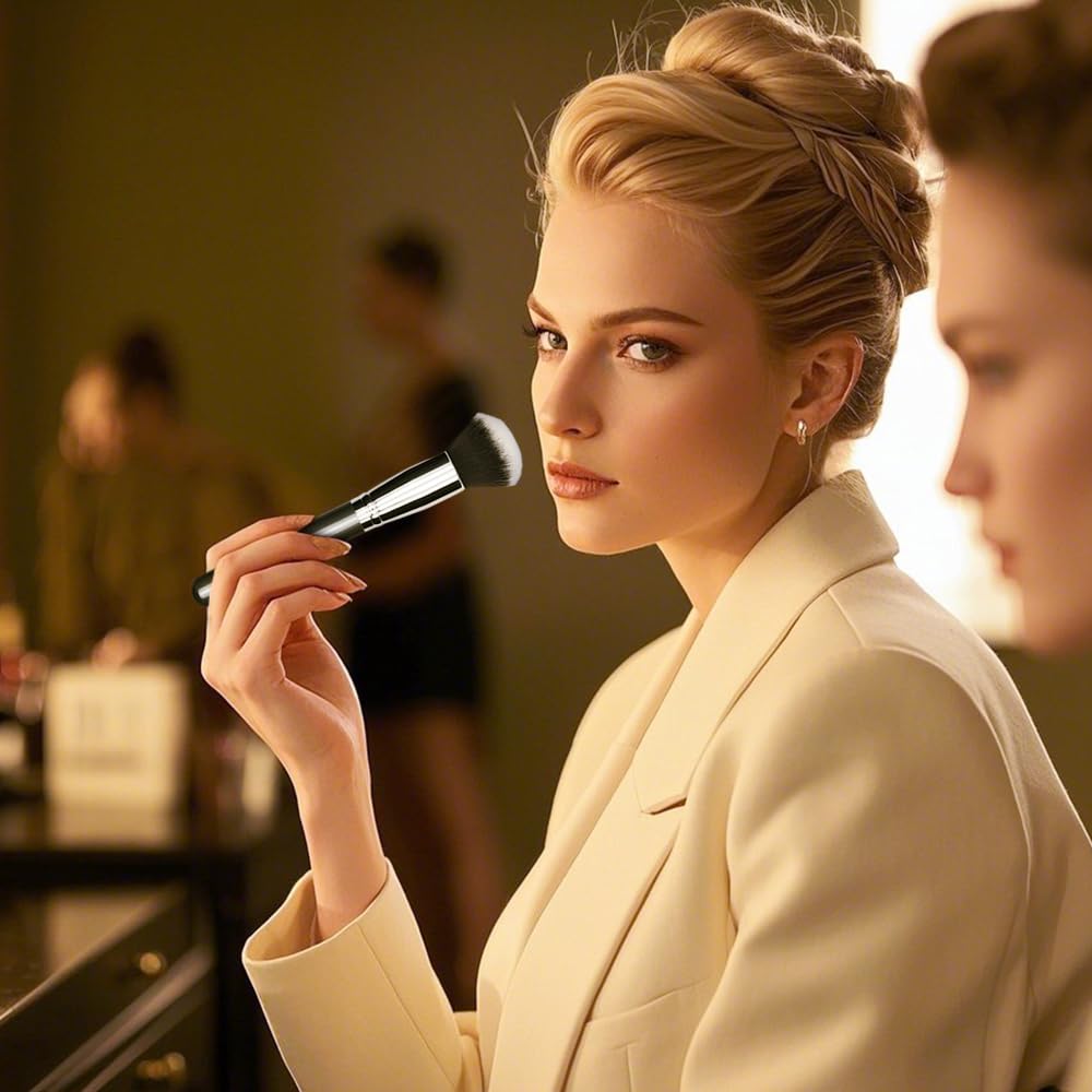 Professional Natural Travel Goat Hair Makeup Brushes with case, 15Pcs Kabuki Face Powder & Eye Makeup Brush set With Ultra Soft Premium Dense Hair, Valentines Day Gifts