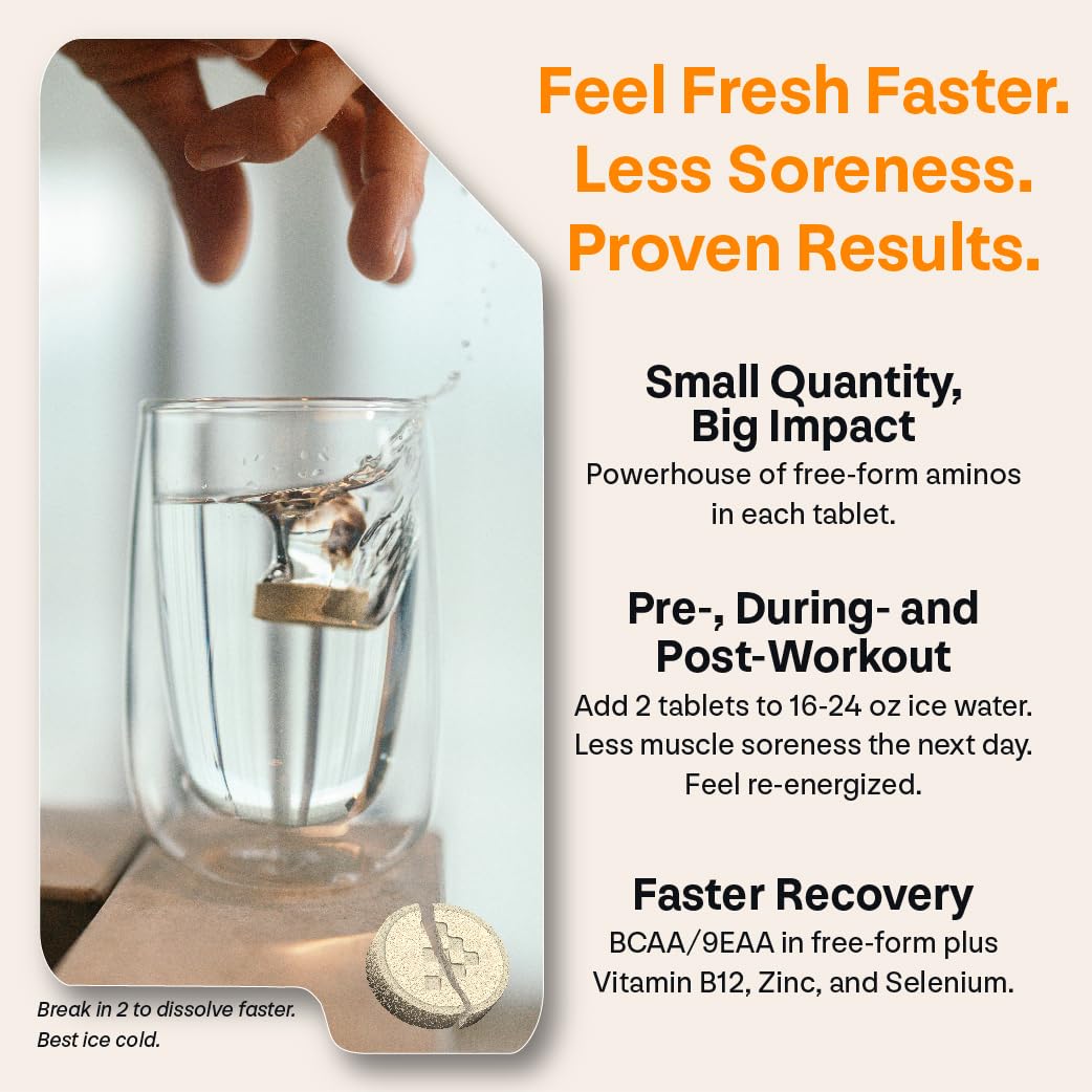 UNBROKEN 9EAA/BCAA Recovery Tablets (60% Free-Form/40% Di- & Tri-Peptides), Amino Acids Supplement for Faster Recovery & Less Muscle Soreness, Post & Pre-Workout for Men & Women,10 Serv. Orange.