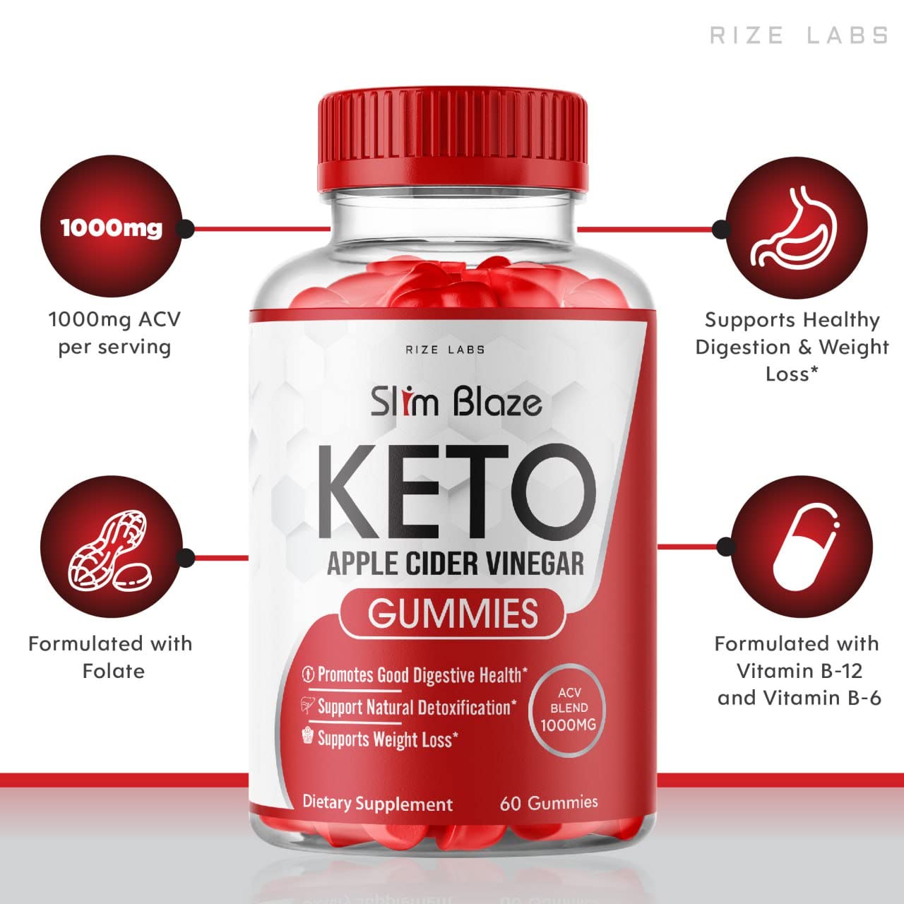 rize labs - Slim Blaze Keto (ACV) Apple Cider Vinegar Gummies (120 Gummies) (Pack of 2)