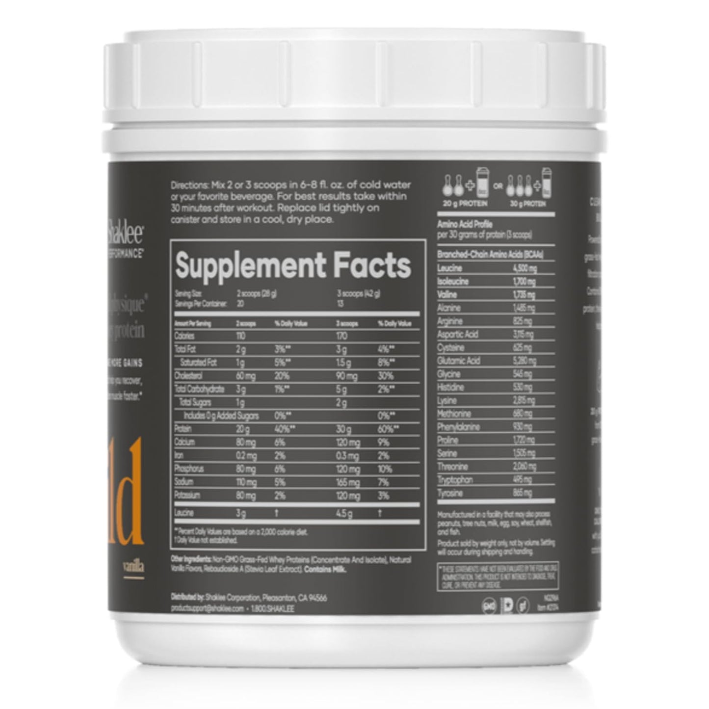 Shaklee - Performance® Advanced Physique® 100% Grass-Fed Whey Protein: Fast-Absorbing Formula - 20g Protein 110 Calories - Vanilla - 20 Servings