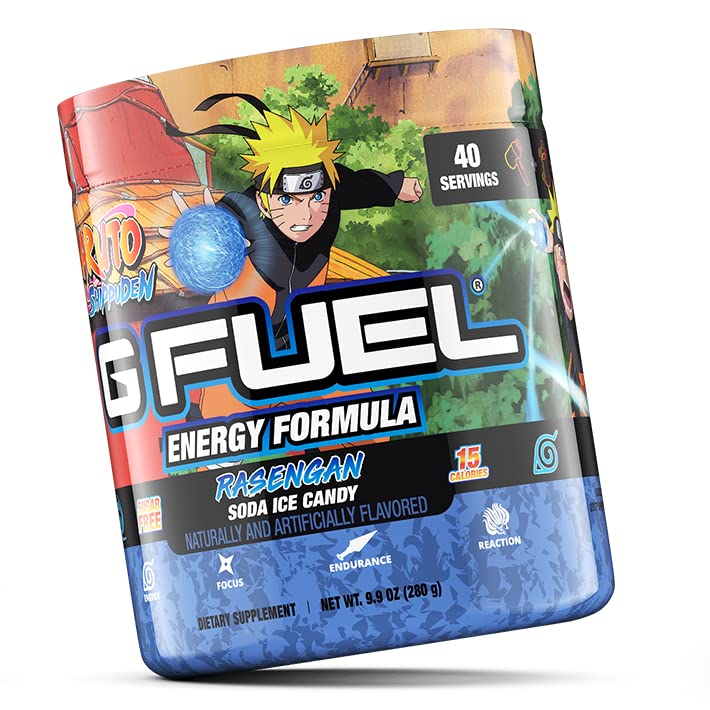 G Fuel Rasengan Energy Drink Powder, Pre Workout Caffeine Mix for Gaming, Sugar Free Focus Amino, Vitamin + Antioxidants, 9.9oz (Soda Ice Candy, 40 Servings)