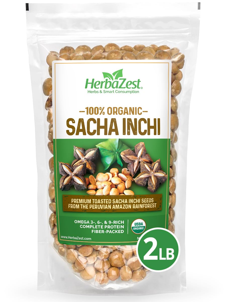 HerbaZest Sacha Inchi Seeds 2 LB  USDA Certified Organic  Vegan NonGMO  GlutenFree  Perfect for Snacks Baked  NonBaked Goods