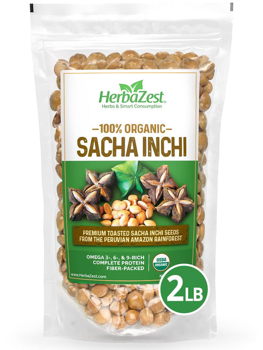 HerbaZest Sacha Inchi Seeds 2 LB  USDA Certified Organic  Vegan NonGMO  GlutenFree  Perfect for Snacks Baked  NonBaked Goods