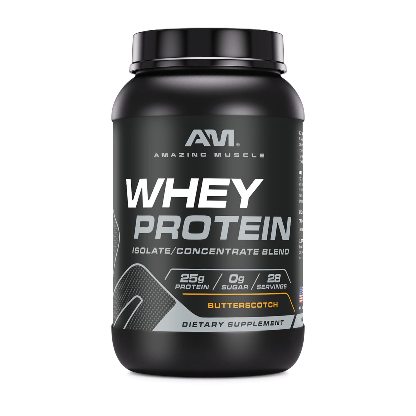 Amazing Muscle Whey Protein Isolate & Concentrate Supplement | 25 G per Serving | 2 LB (0.90 Kg) | Non-GMO | Gluten-Free Butterscotch Flavor