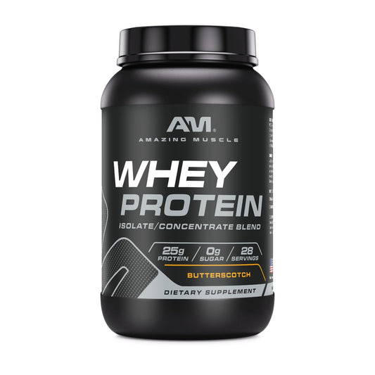 Amazing Muscle Whey Protein Isolate & Concentrate Supplement | 25 G per Serving | 2 LB (0.90 Kg) | Non-GMO | Gluten-Free Butterscotch Flavor