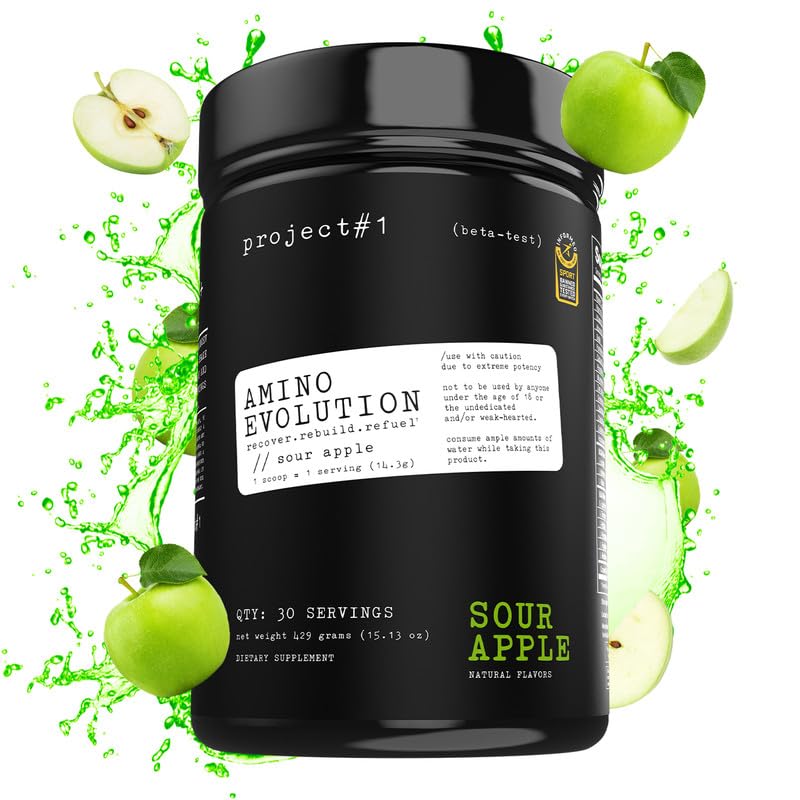Project #1 AminoEVolution: Muscle Support & Recovery | BCAA's, EAA's, Electrolytes Powder | Keto-Friendly Energy Boost | Pre Workout for Men & Women | 30 Servings - Sour Apple | Amino Acids