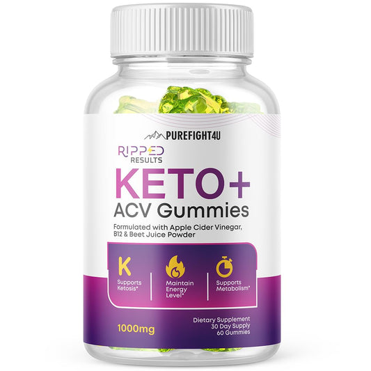 Ripped Result Keto +ACV Gummies | Apple Cider Vinegar Gummies, Advanced Weight Loss, B12 & Beet Juice Powder | Dietary Supplement 60 Gummies