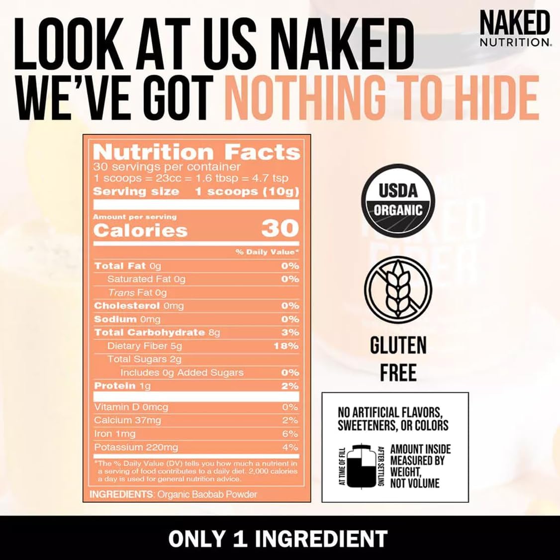 Naked Fiber Organic Baobab Powder Fiber Supplement