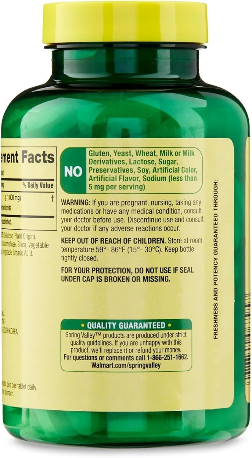 L Lysine 1000mg Tablets, 100 Count, Super Lysine Immune Support & Healthy Skin* by Spring Valley (Pack of 1)_+Sticker