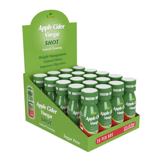 ALFA VITAMINS Apple Cider Vinegar Shot 2000 MG, Sugar-Free, Natural Cleansing, Digestion, Detox, Immune, Appetite Suppressant Natural Flavor (2.5 FL OZ Bottle) 20 Pack