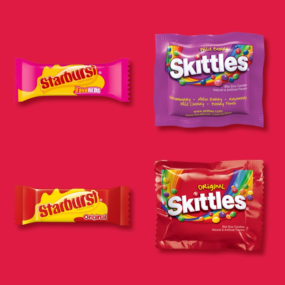 SKITTLES Original SKITTLES Wild Berry  STARBURST Original and STARBURST FaveReds Fun Size Chewy Candy Variety Bag Party Size 2013 Oz Bulk Bag
