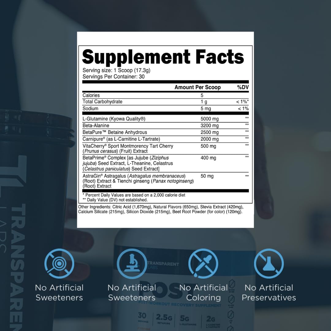 Transparent Labs Post - Post-Workout Recovery Muscle Builder with L-Glutamine, Beta-Alanine and BetaPure Betaine Anhydrous for Muscle Recovery and Muscle Building - 30 Servings, Strawberry Lemonade