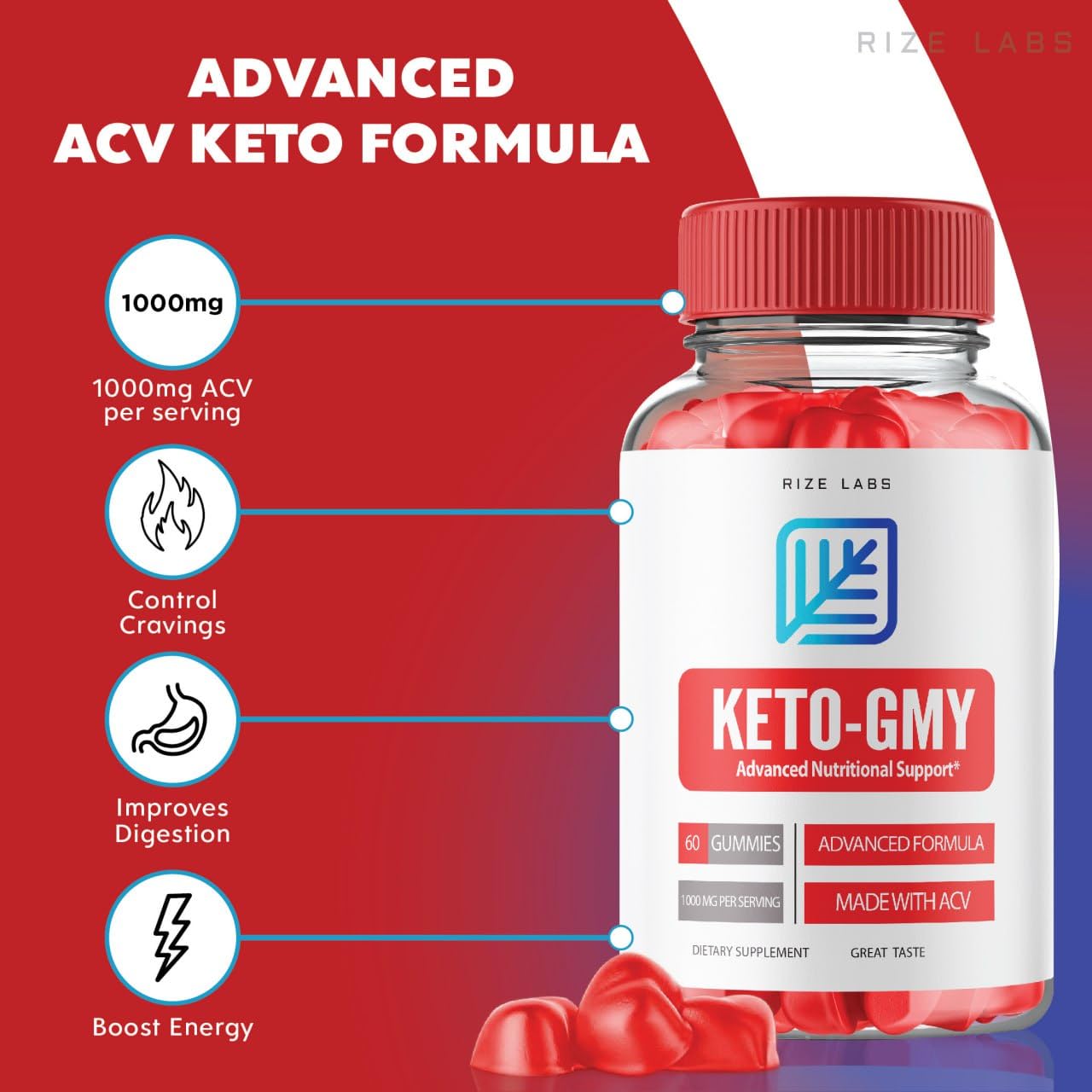 rize labs - Keto-GMY Gummies for Weight Loss, Advanced Nutritional Support Gummies, Helps to Reduce Belly Fat, Vegan (60 Gummies)