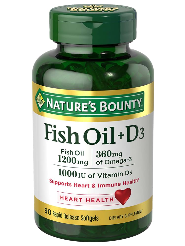Nature's Bounty Fish Oil plus Vitamin D3, Immune Support & Supports Heart Health, 1200mg, 90 Softgels