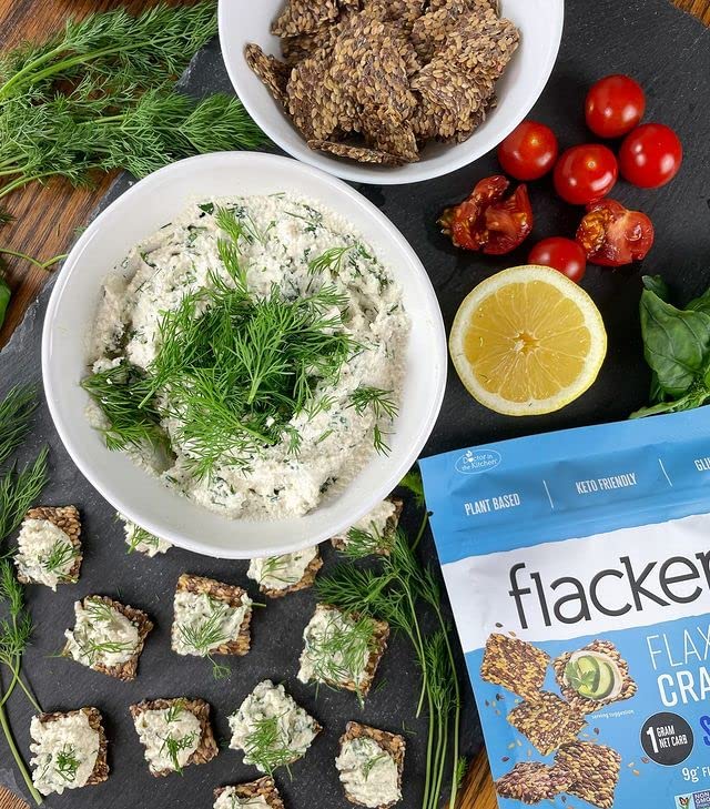 Flackers Organic Sea Salt Flaxseed Crackers Gluten Free Non GMO Vegan Keto Snack 9g Fiber 1g Net Carb 5 Ounce 4Pack