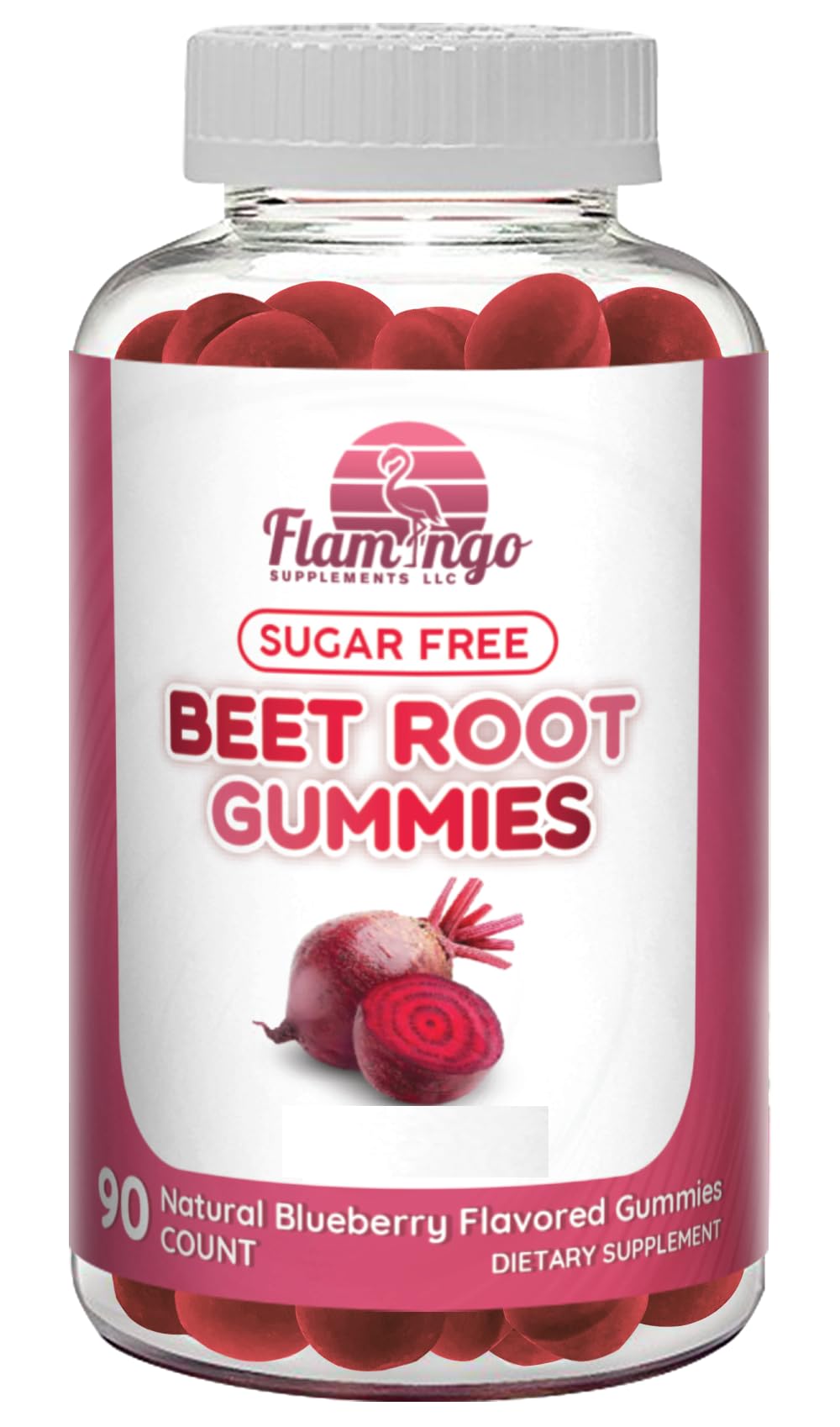Flamingo Supplements Sugar Free Nitric Oxide Beet Root Gummies - Beet Root Chewables for Athletic Performance, Nitric Oxide Booster, Energy, Blood Flow and Circulation - 90 Beets Root Gummy Chews.