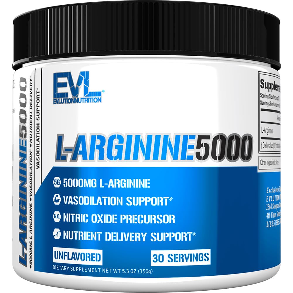 Evlution Nutrition Nitric Oxide Booster L-Arginine Supplement - High Potency Nitric Oxide Supplement with 5000mg of L Arginine for Enhanced Pumps Energy Muscle Growth and Vascularity NO Booster