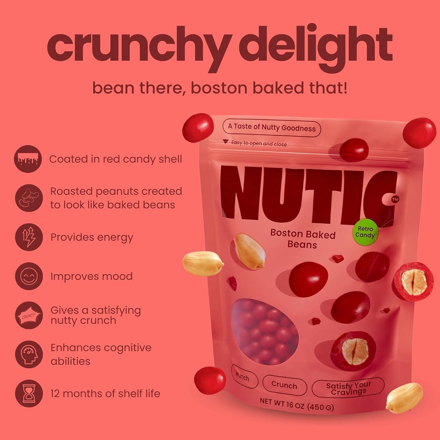 Nutics Boston Baked Beans Candy  1Lb Coated Peanuts in Bulk Vintage Candy Treats Ideal Movie Theatre Snacks  Souvenir Gifts  RetroCovered Peanuts with OldFashioned Candy Shell