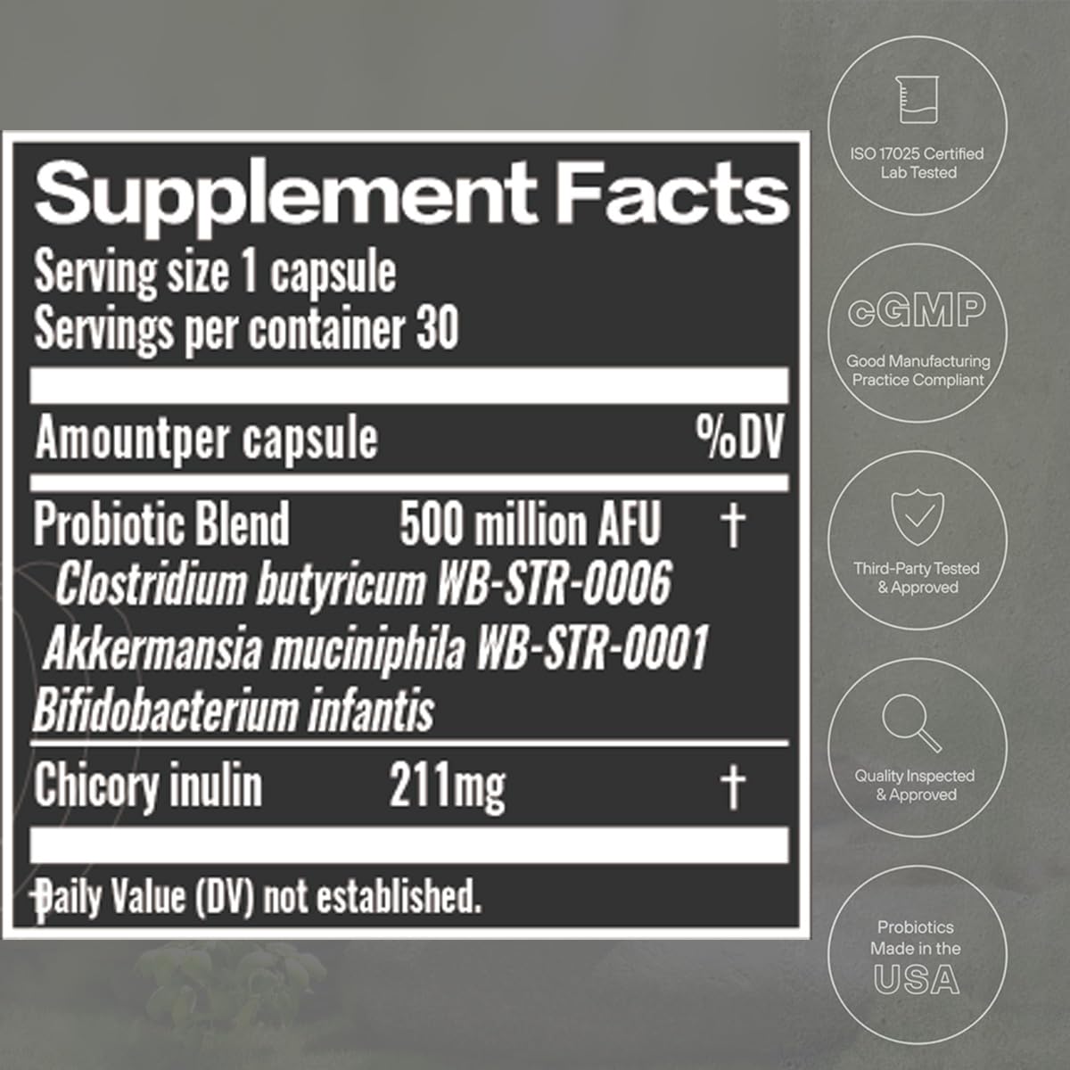 Vjningu GLP-1 Probiotic - 500M AFU Multi-Strain Probiotic + Prebiotic, Naturally Support GLP-1 Production, Delayed Release, Third-Party Tested, for Men & Women-30 Capsules (1pc)