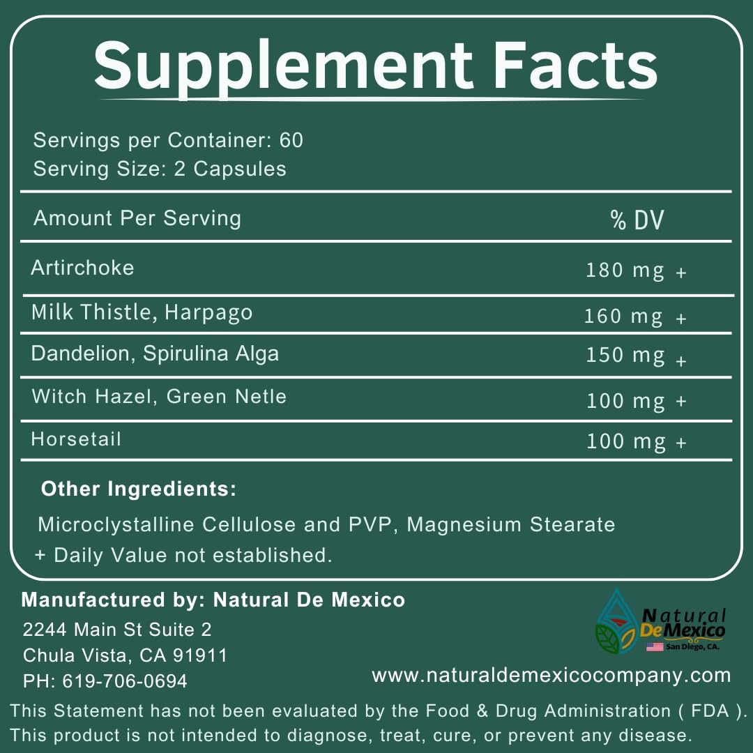 Natural de Mexico Uric Acid Cleanse and Detox Daily Cleanse and Uric Acid Support for Adults 60 Capsules with Artichioke Milk Thistle Harpago Dandelion and More