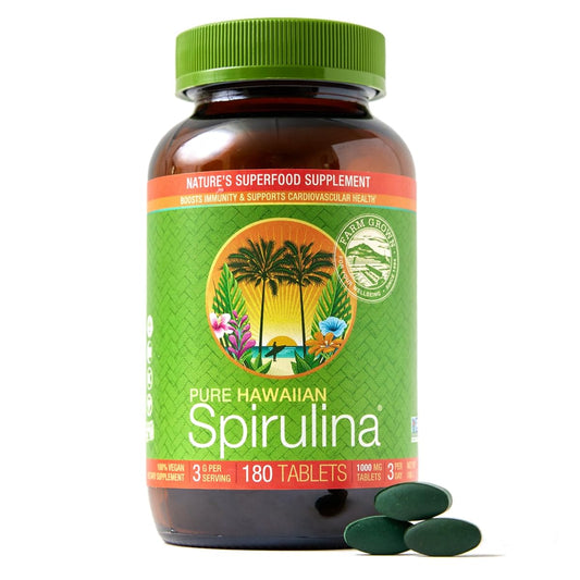 Nutrex Hawaii, Pure Hawaiian Spirulina - 1000 mg Tablets - Hawaiian Grown Natural, Nutrient Rich Superfood - Immune Support, Detox & Energy - Vegan Complete Protein, Non-GMO, Original, 180 Count