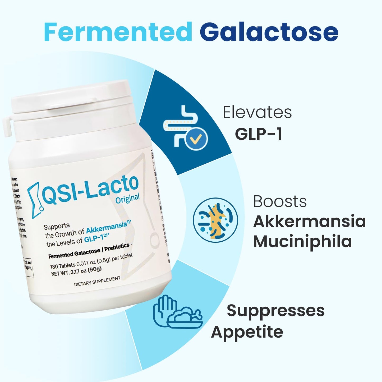 QSI-Lacto Original 3 Packs, 270 Servings, Naturally Supports GLP-1 Level Elevation, Galactose Included, Gut Health, Prebiotics, Chewable