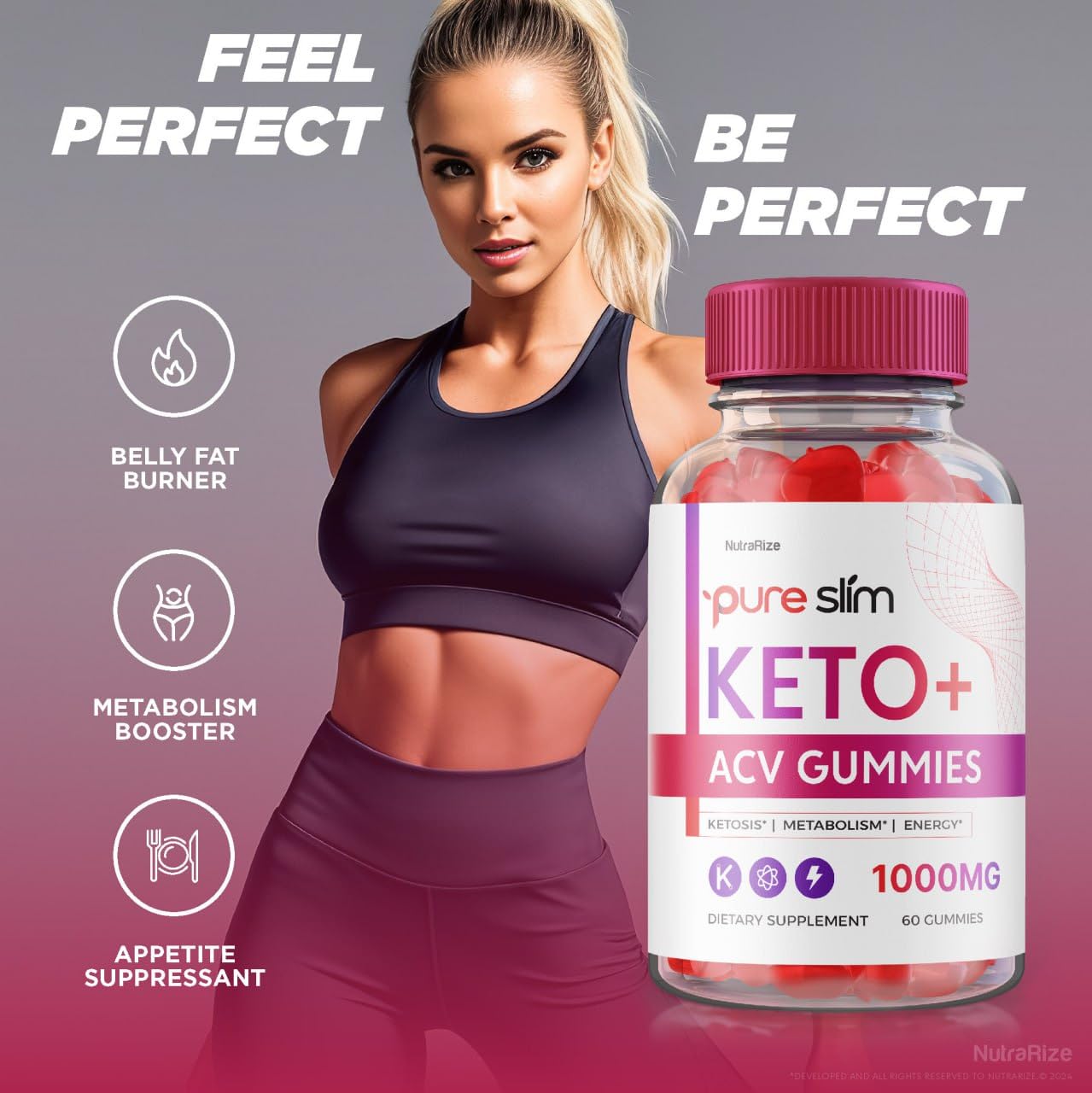 NutraRize (Pack of 2 Pure Slim Keto + ACV Gummies for Advanced Weight Loss, Maximum Strength Supplement (120 Gummies)